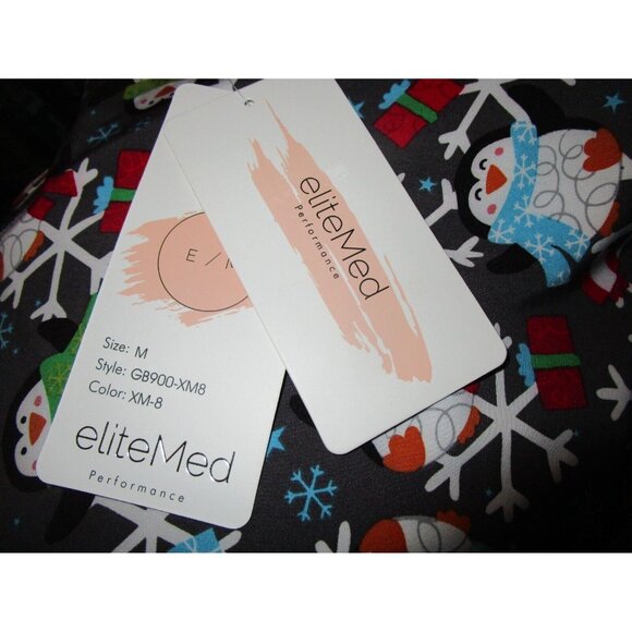 Elite Med Penguin Snowflake Holiday Christmas Scrub Top Size Medium M - Picture 3 of 4